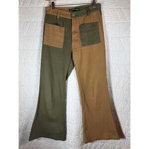 Tunnel Vision two tone wide leg olive green and tan women pants size Medium
